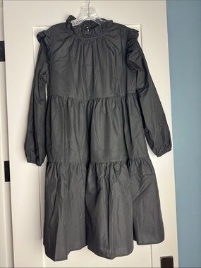 SHEIN Black Ruffled Tiered Long-Sleeve short Dress